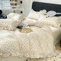 3pcs  Korean lace Duvet Cover Set (1*Duvet Cover + 2*Pillowcase, Without Core), Black dot print print Bedding Set