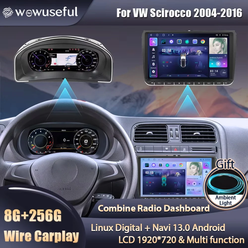 Wowuseful 10,25 Lcd tablero Digital Cluster para VW Scirocco 2004-2016 Paneel Cockpit reproductor Android mapas navegación Radio 1