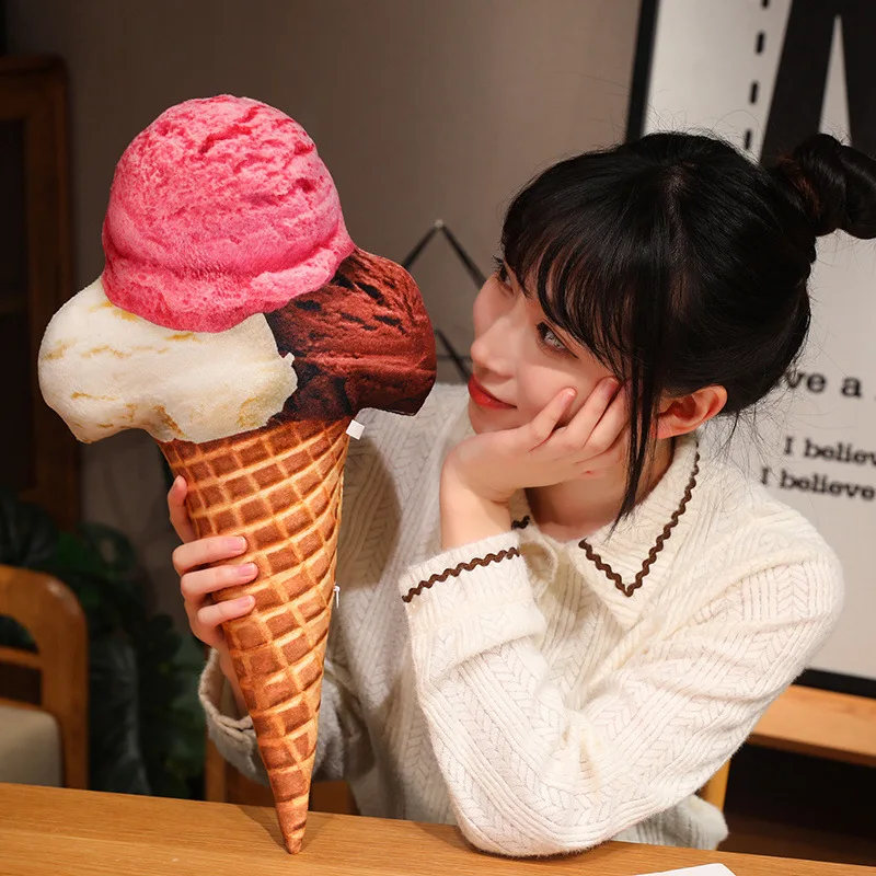 20/50cm Ice Cream Cone Plush Pillow Stuffed Food Summer Snack Cushion Like Real Decor Plushie Peluche Gift 4