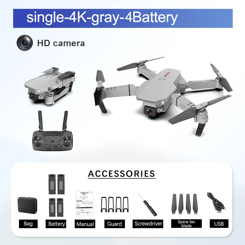 KBDFA RC Drone E88 WIFI FPV Quadcopter With Wide Angle HD 4K 1080P Camera Height Hold RC Foldable Quadcopter Dron Gift Boy Toy RC Quadcopter for man RC Quadcopter