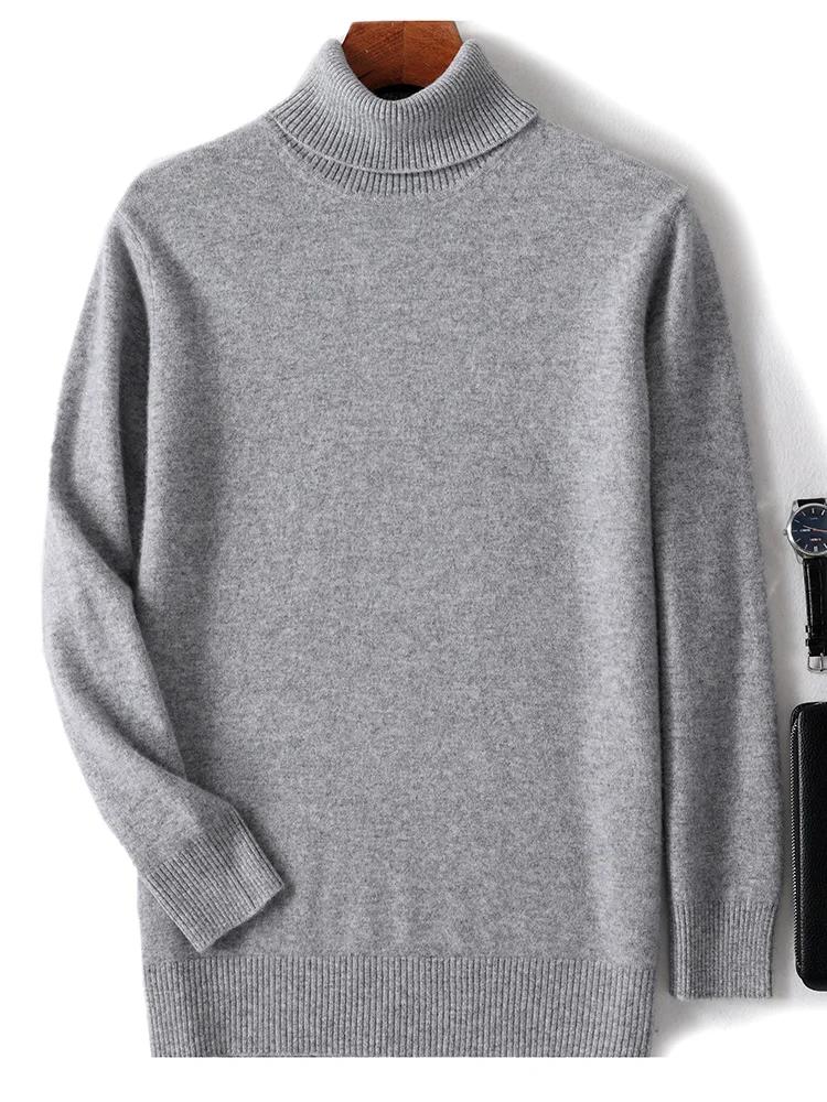 Autumn Winter Men Wool Turtleneck Pullover Long Sleeve Basic Cashmere Sweater 100% Merino Wool Knitwear Smart Casual Clothing 5