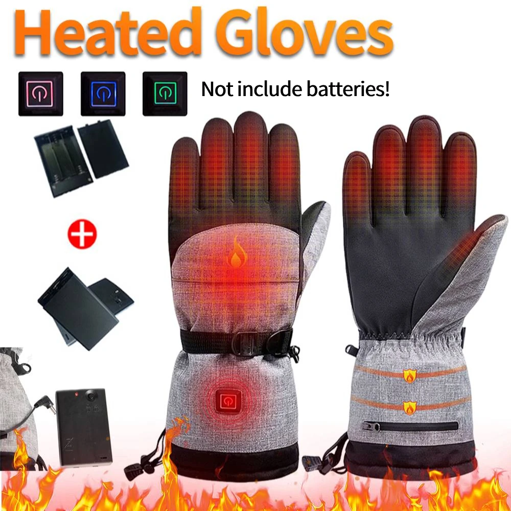 1Pair Heated Gloves Anti-Slip Electric Winter Heating Gloves Rechargeable Waterproof for Outdoor Climbing Hiking Skiing Cycling