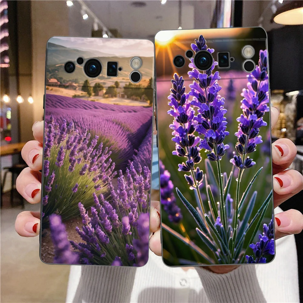 Elegant Lavender Floral Soft Shockproof TPU Phone Case - Black Cover