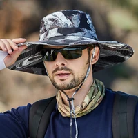 12cm Big Brim Sun Hat for Men Camouflage Summer Breathable Mesh Sun Protection Bucket Cap Foldable Portable Outdoor Fishing Hat 2