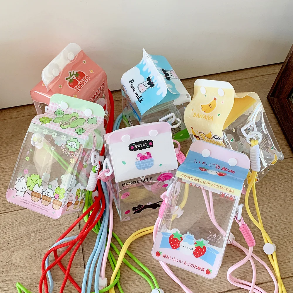 Ladies' kawaii Crossbody Bag Cartoon Cute Transparent Milk Box Funny New Shoulder Bag High-quality Doll Display PVC Storage Bag