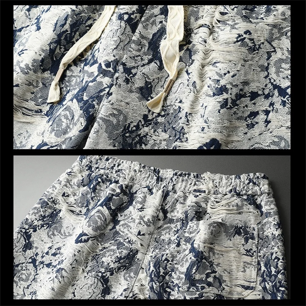 Summer Leopard Embroidered Jeans Men's Shorts 3D Badge Worn Out Zipper Slim Fit Versatile European American Trends Cotton Tide 2