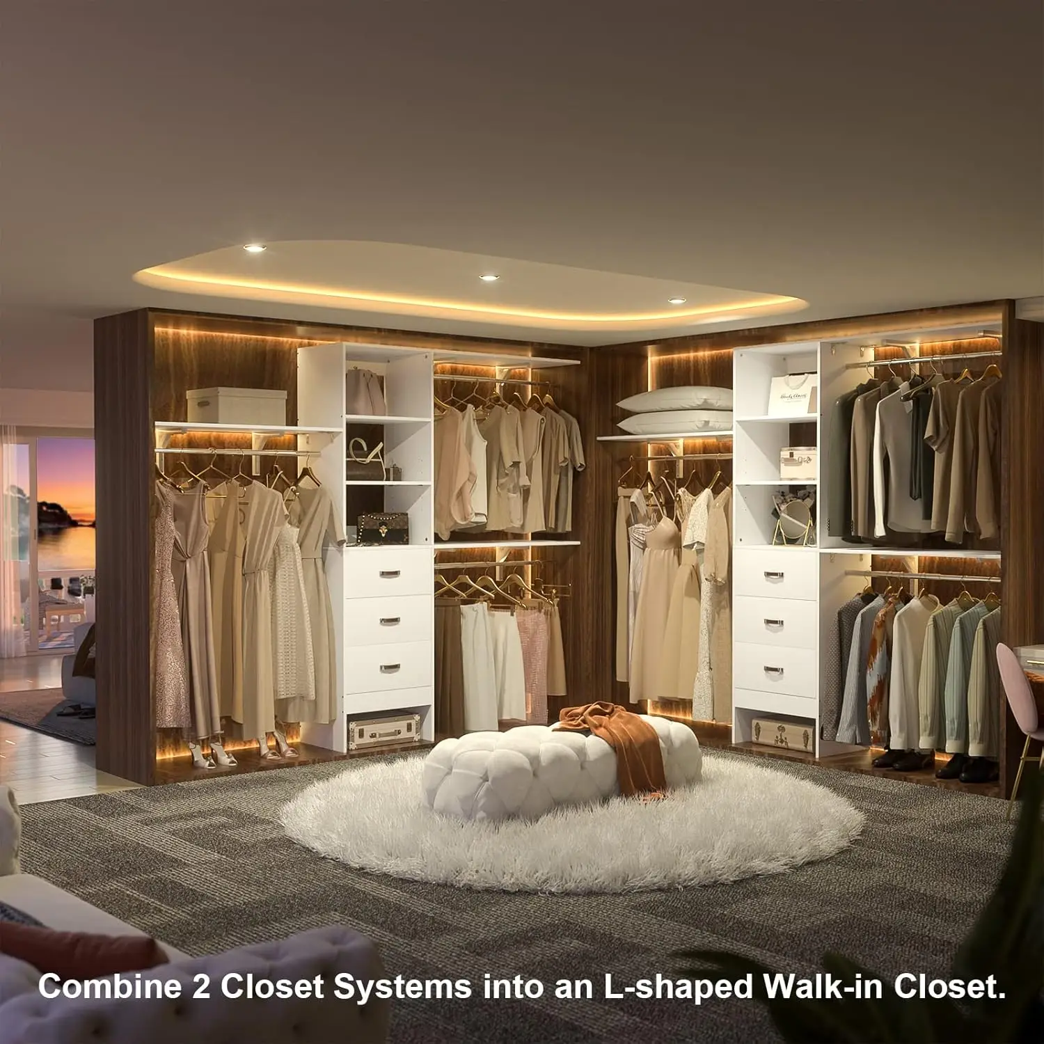 96 Inches Closet System, 8FT Walk In Closet Organizer with 3 Shelving Towers, Heavy Duty Clothes Rack 3