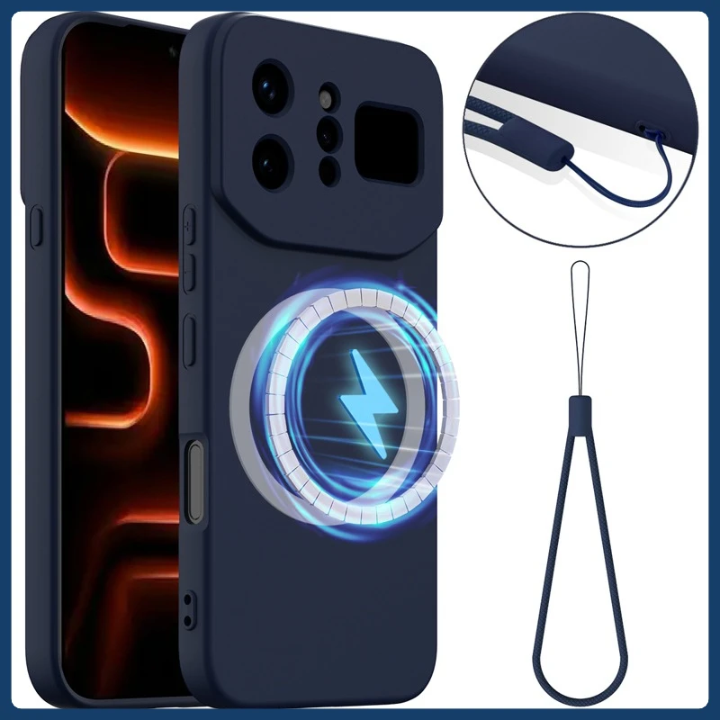 ELVEV Magnetic Soft Premium Silicone Phone Case with Flocking Interior and Strap Protection