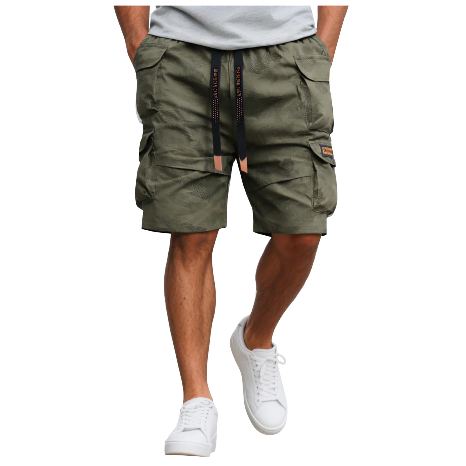 Men’s oversized cotton cargo shorts with elastic waist casual gym jogging shorts 08
