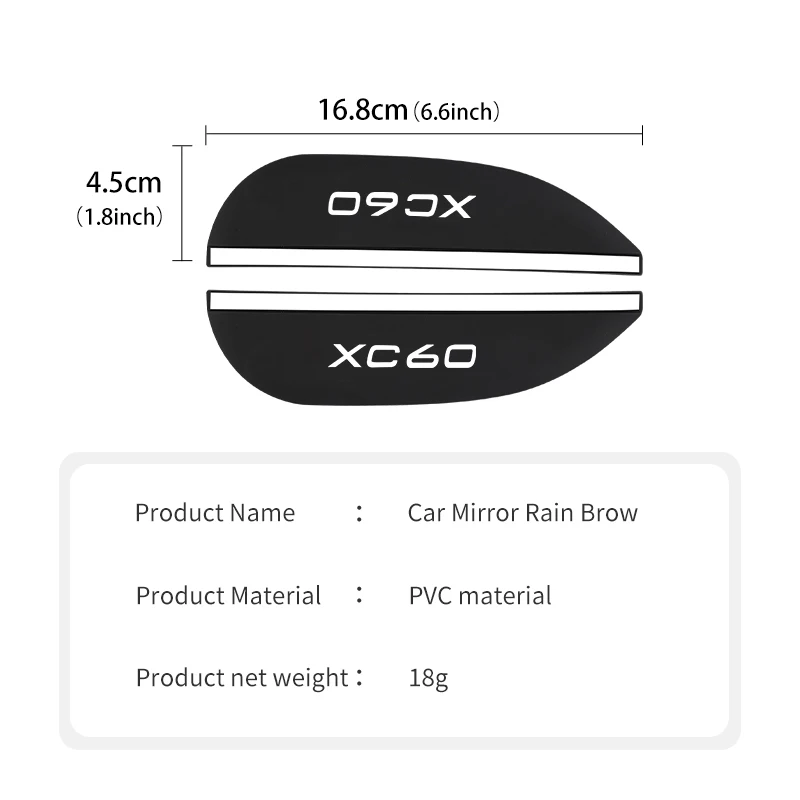 2pcs Car Rearview Mirror Rain Eyebrow Waterproof Durable Sticker For Volvo XC40 XC60 XC70 XC90 V40 V60 V90 S60 S80 S90 C30