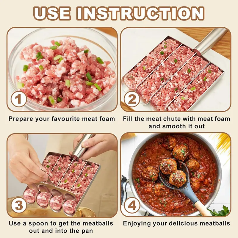 Stainless Steel Meatball Scoop Maker Mold for Fish Beef Easy-Release Non-Stick Rice Ball Dumplings Maker DIY Kitchen Tools meat ball maker dumplings ware