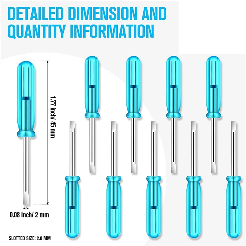 시계용 파란색 손잡이가 있는 미니 스크루 드라이버, 휴대폰 HDD 카메라 노트북 수리 도구, 슬롯 있음, 2.0mm, 100 개