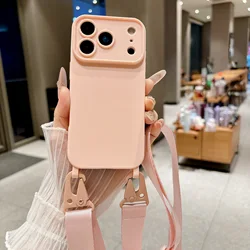 Versatile Silicone Crossbody Phone Case with Adjustable Lanyard Strap - iPhone 11 6.1 inch (Pink)