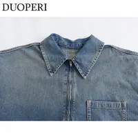 DUOPERI Women Fashion Solid Denim Dress Long Sleeves Female Chic Lady Casual Loose Short Dress - Image 3