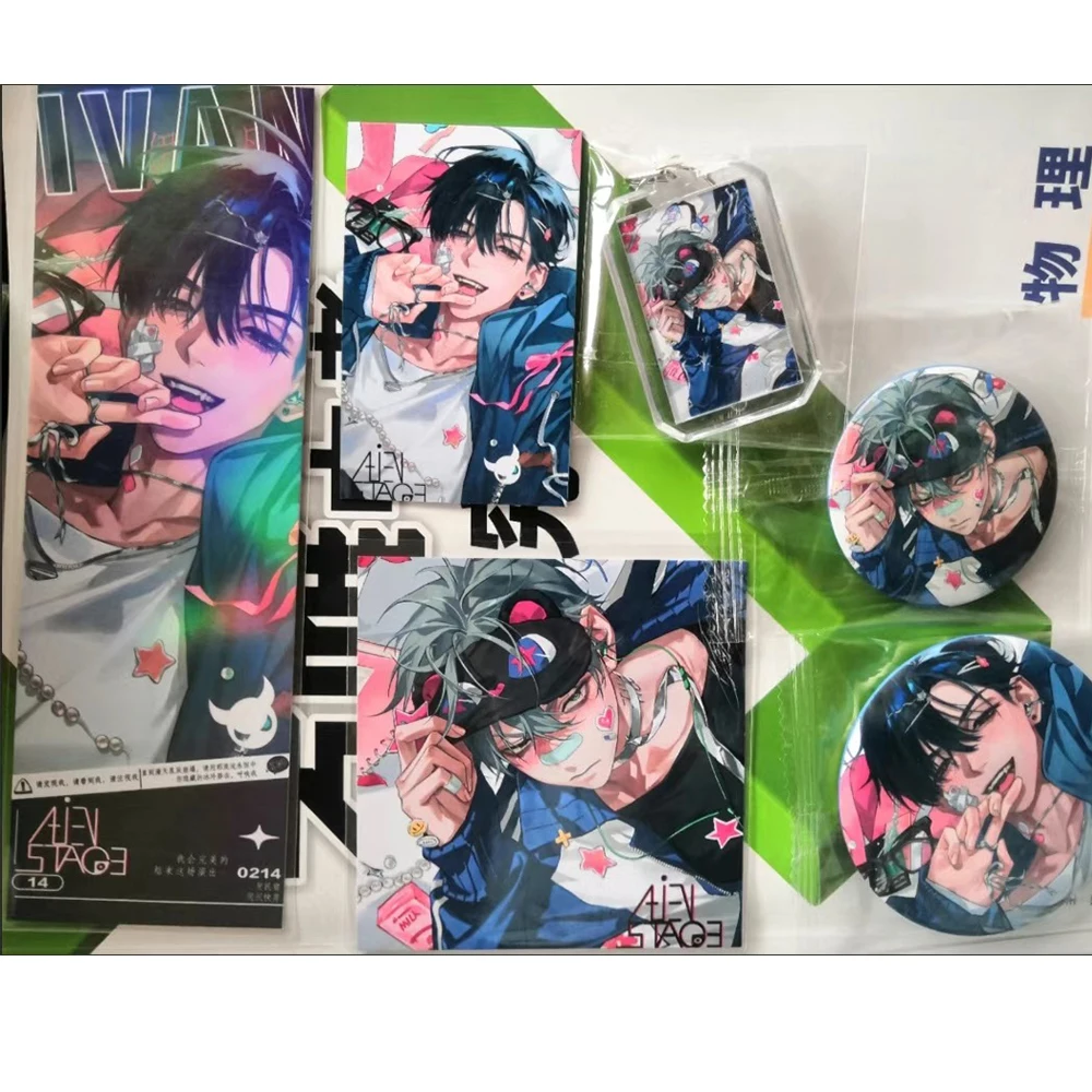 Anime photo cards anime keychain keychain pendant 6Pcs/Set Alien Stage Ivan Till Cards Badge Brooch Bookmark Postcard Laser Ticket Acrylic Keychain Set anime accessories props