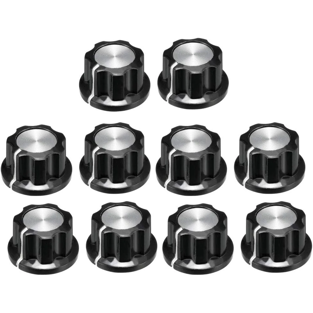 10PCS 19.5x11.5mm Silver Tone Top Potentiometer Volume Control Rotary Knobs for 6.35mm Shaft Guitar Volume Knob