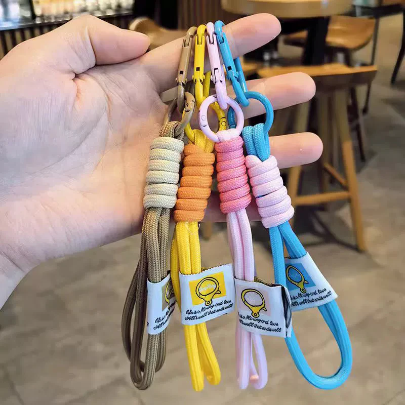 Creative Iridescent Braid Rope Keychain Carabiner Key Ring For Bag Pendant Accessorie Hanging Cord DIY Jewelry Making