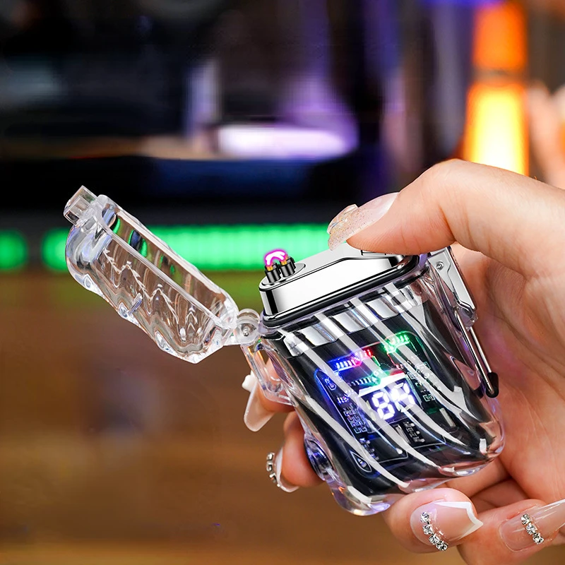 

New Transparent Waterproof Double Arc Charging Lighter with Lighting Lamp Cigarette Lighter