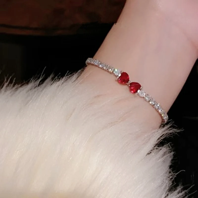 여성용 빈티지 팔찌, 레드 큐빅 보석, 샤인 뱅글, 파인 주얼리, 신부 웨딩 파티 액세서리