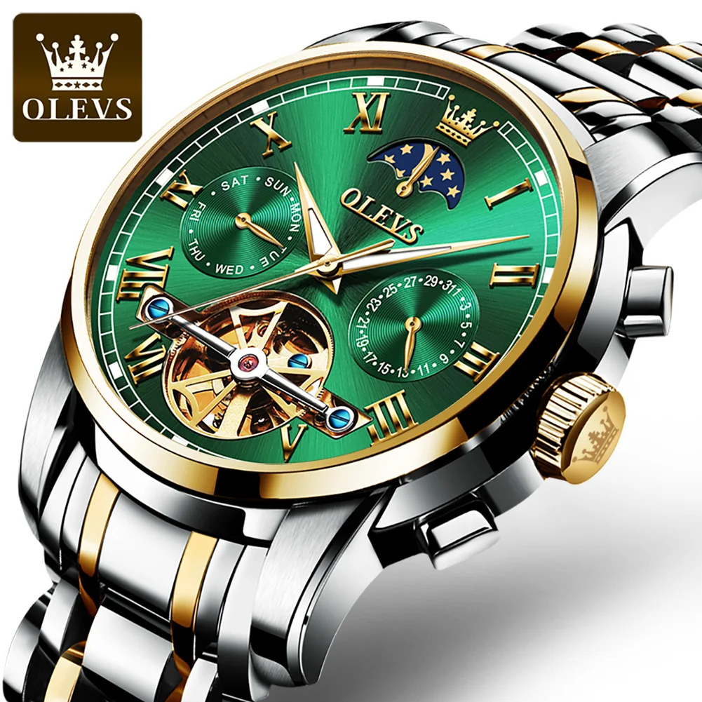 

OLEVS 6617 Top Brand Men Watch Automatic Mechanical Watches Waterproof Stainless Steel Wristwatch Chronograph Luxury