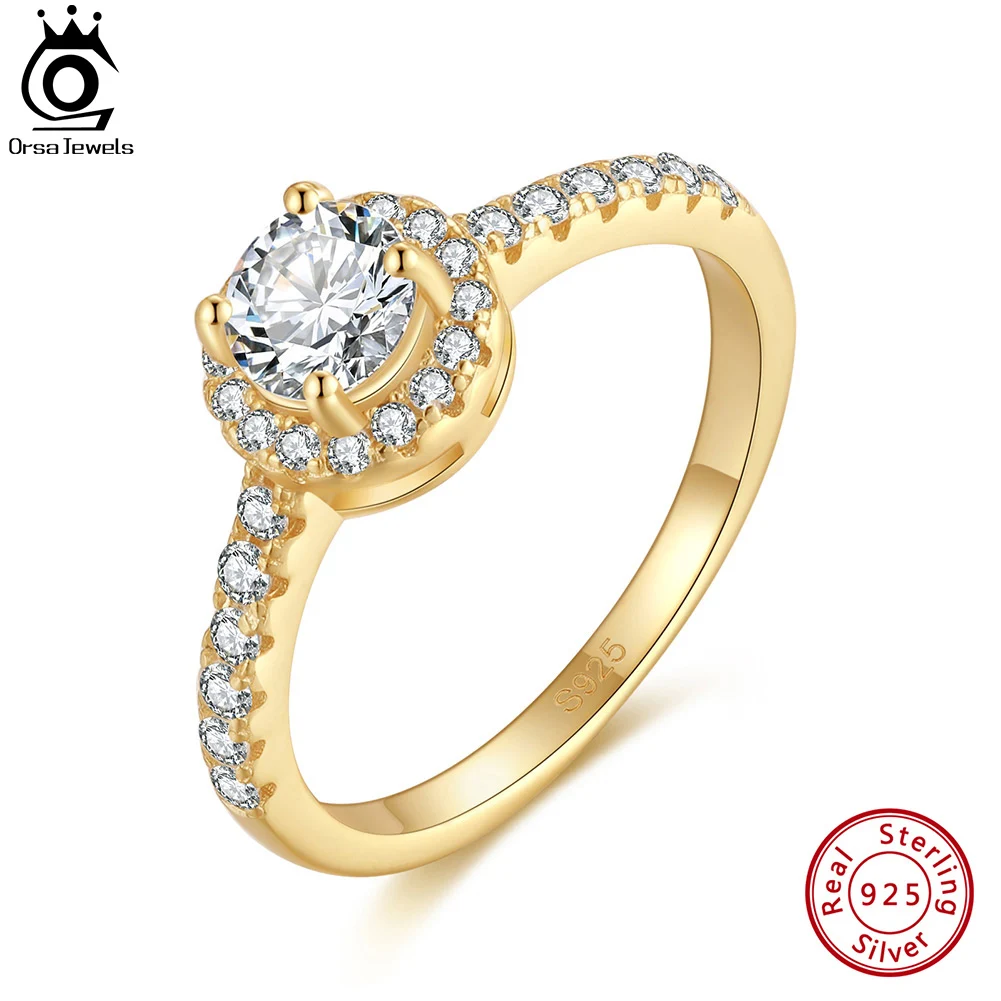 

ORSA JEWELS Luxury Full AAAA Zircon Rings For Women 925 Sterling Silver Promise Wedding Statement Finger Band Jewelry SR327