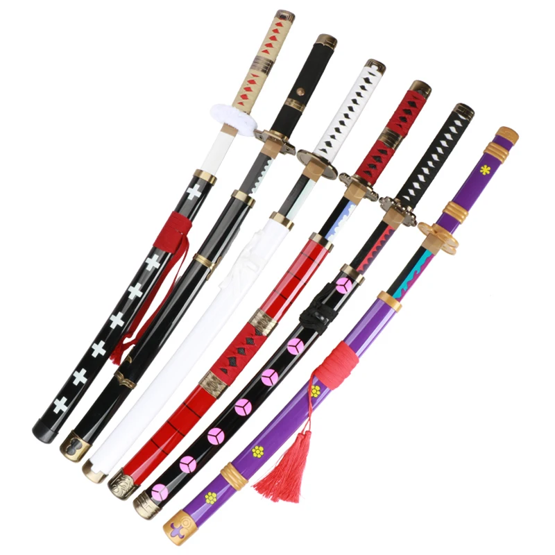 80cm Zoro Katana Samurai Sword JapanAnime Cosplay Katanas Enma KitetsuShusui Wado lchimonji Bamboo WoodenToy Swords 5