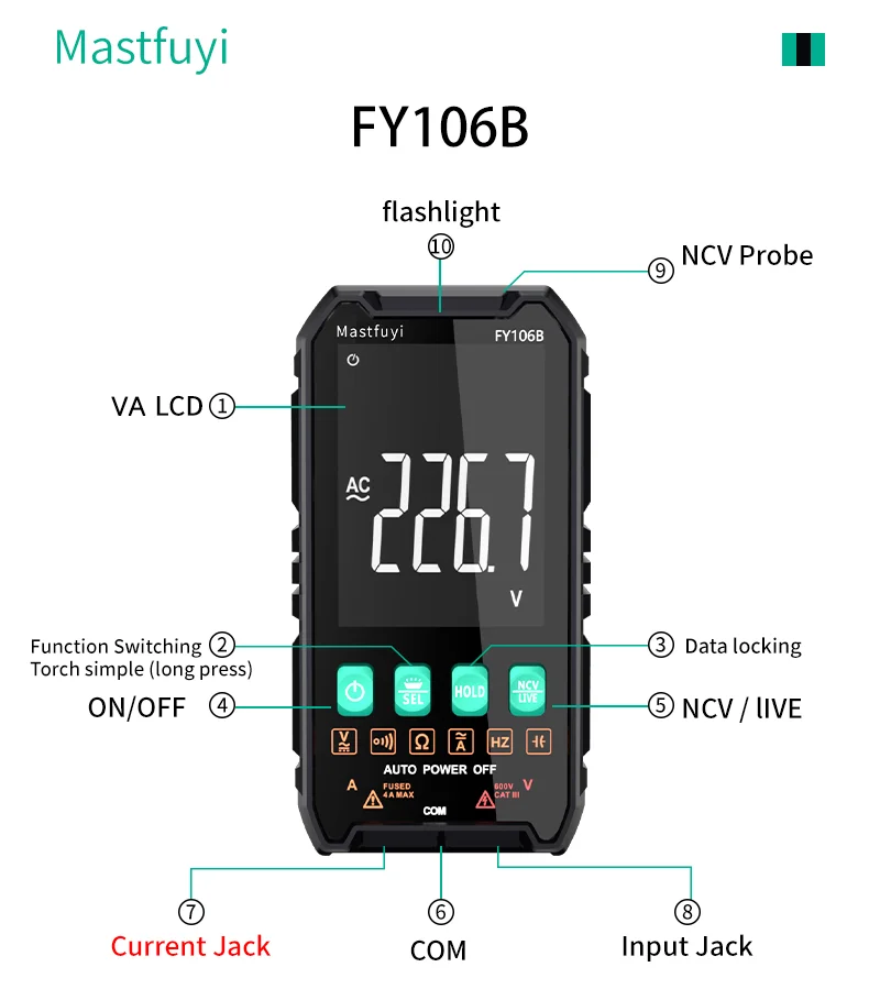 Digital Multimeter Tester Mini Smart Electrician AC/DC Ammeter Voltmeter Capacitance Ohm Hz NCV