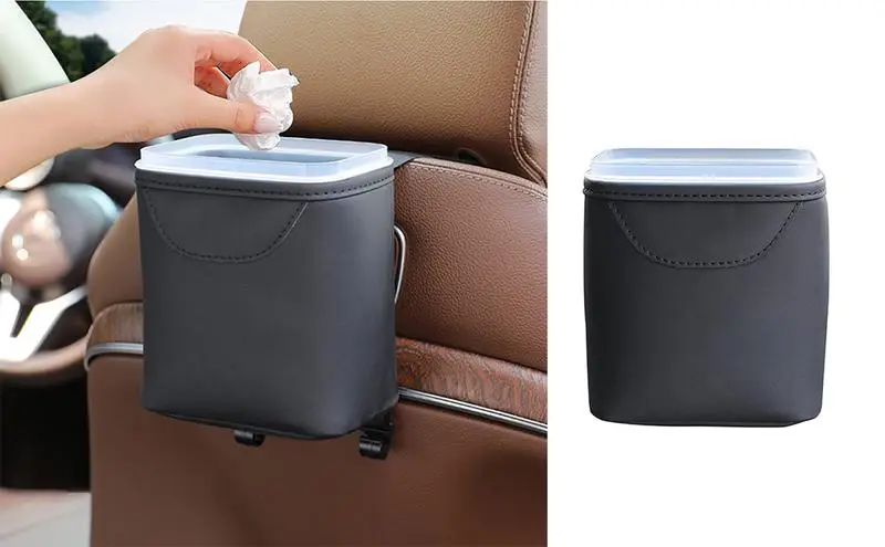 

Car Trash Can Back Seat Leather Garbage Bin Container Hanging Mini Vehicle Garbage Organization With Lid Auto Garbage Storage