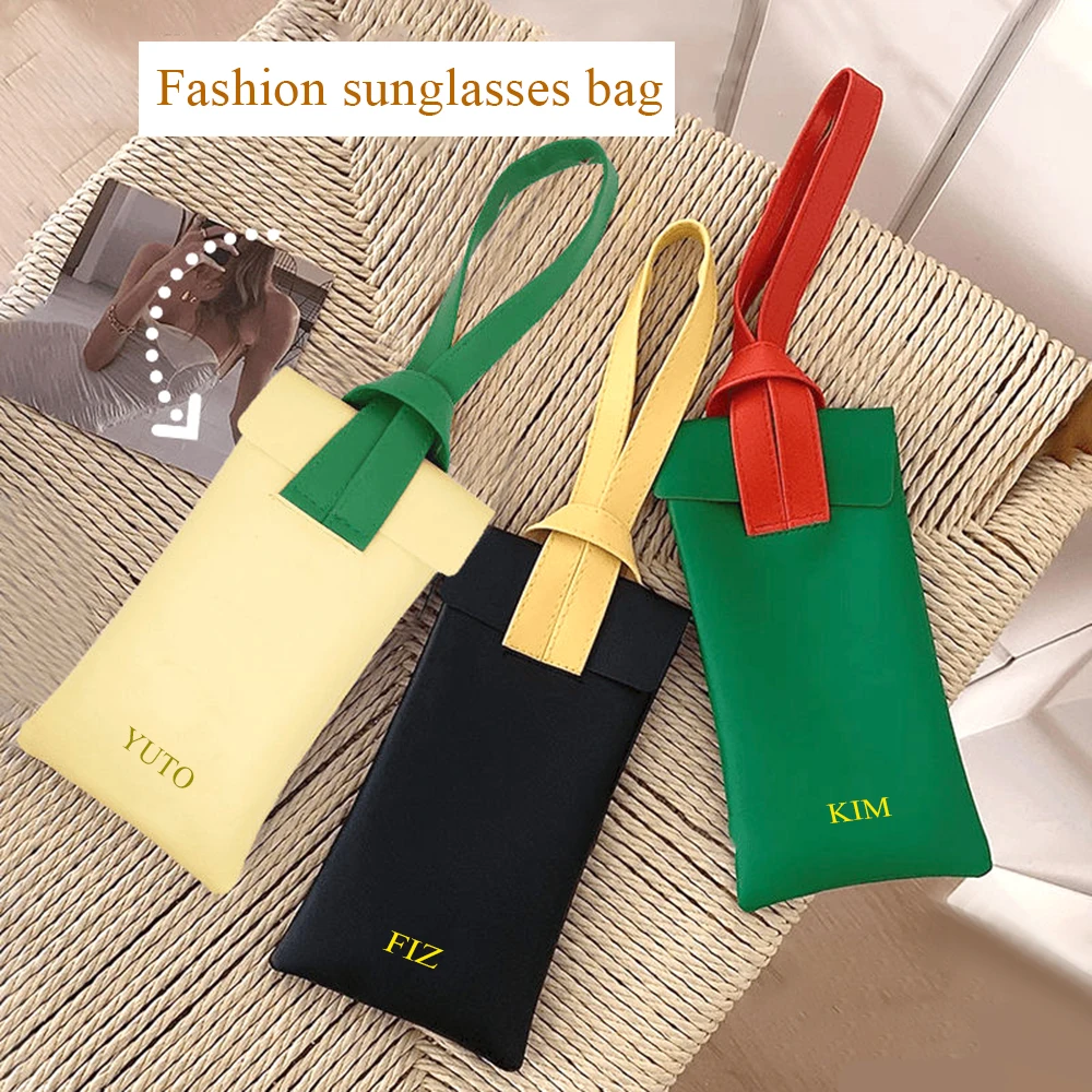 Japanese leather Glasses Bag Portable Myopia Resistant Color Blocking Creative Sunglasses Sunglasses Eye Bag Storage Bag Pouch