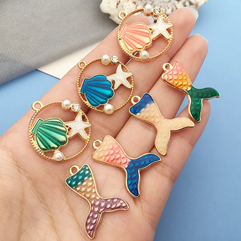 Mix 100pcs Bulk Enamel Shell Mermaid Ocean Collection Charm for DIY Earring Bracelet Necklace HandmadeJewelry Making Accessories