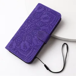 Elegant Floral Leather Wallet Phone Case with Stand and Sling - Book Style Flip Cover - iPhone 15 Plus (PURPLE)