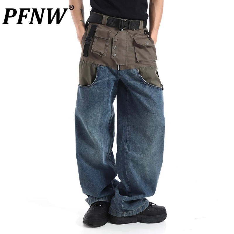 

PFNW Spring Autumn New Men's American Vintage Style Patchwork Colors Contracted Pockets Casual Fashion Straight Trousers 28A0529