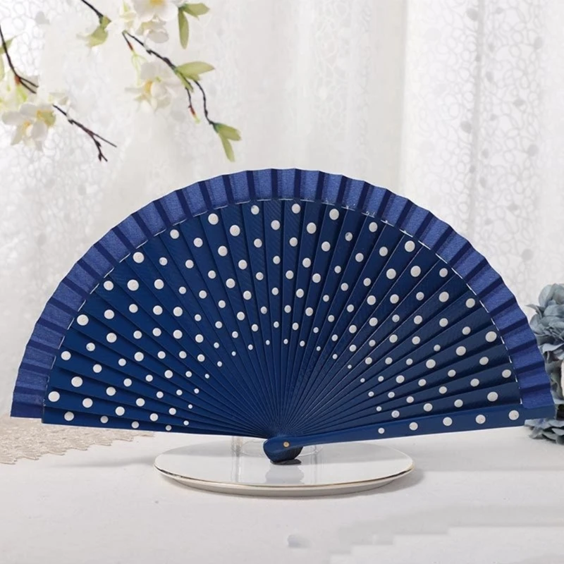 Folding Fan Hand Fan Wooden Hand Fan Flamenco Spanish Folding Fan Dots Pattern Modern Classical Vintage Hand Fan