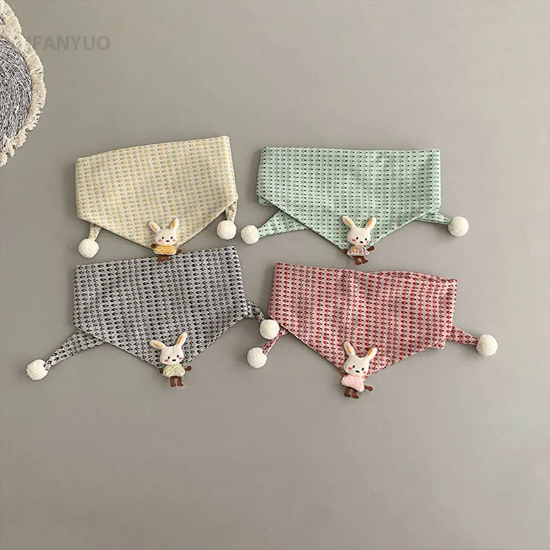 1-8Y Kids Scarf Thin Cotton Autumn Winter Children's Print Cute Rabbit Scarve Boys Girls Versatile Triangle Headscarf Baby Bibs