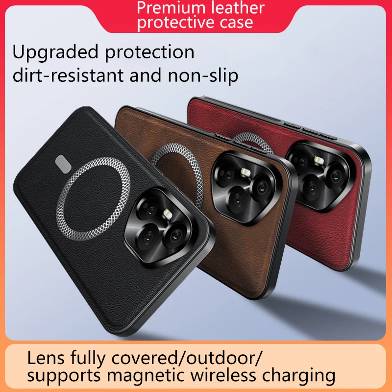 Luxury Leather Wireless Charging Case with Slim Lens Protection and Shockproof Design