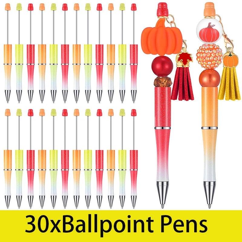 

30Pcs Plastic Beadable Pen Bead Rollerball Pens Bead Ballpoint Pen Assorted Bead Pen Black Ink