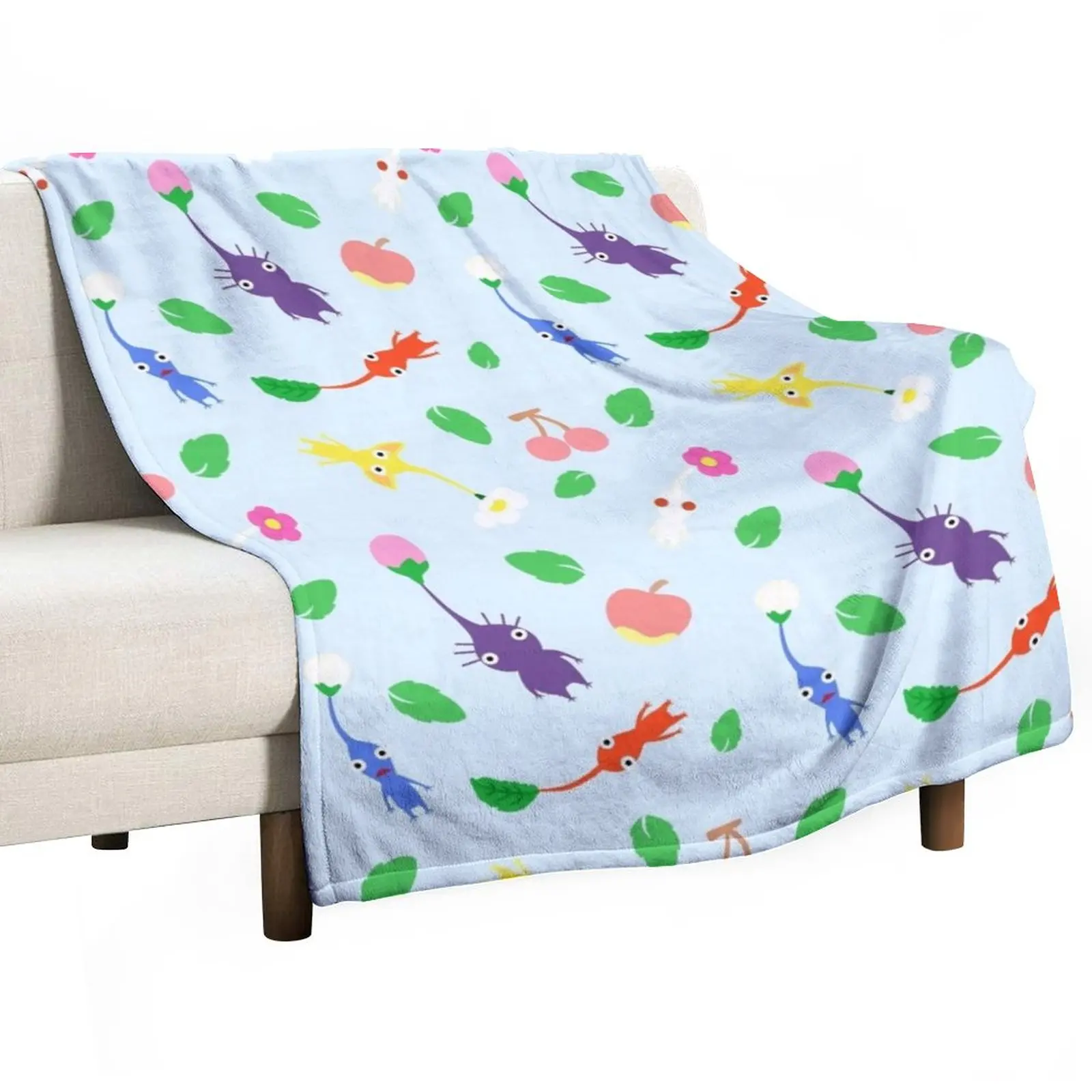 cute pikmin pattern blue Throw Blanket bed plaid Flannel Fabric