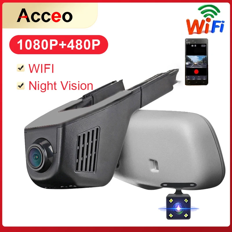 

E-ACE Автомобильный видеорегистратор WI-FI DVRs двойной Объектив для камеры регистратор dashcam цифрового видео Регистраторы видеокамера Full HD 1080 P 30FPS Ночь Версия