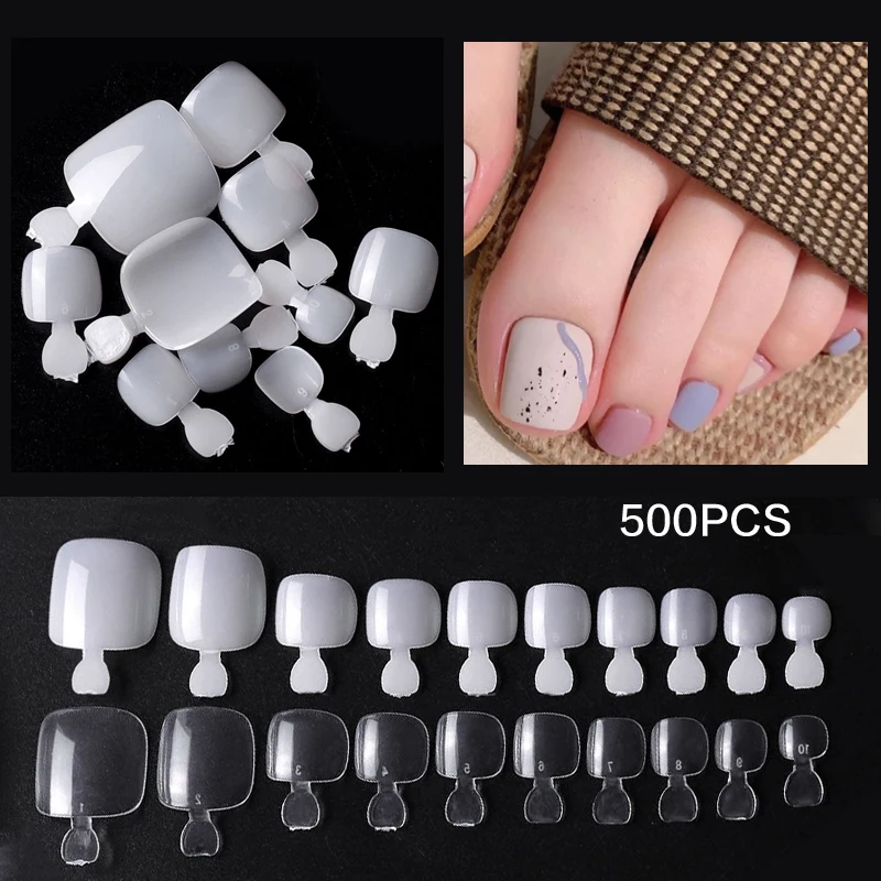 

500pcs toe nail tips extension Natural clear Toes Full Cover Fake Artificial Nail Acrylic Toenails Summer Manicure Press on Toe