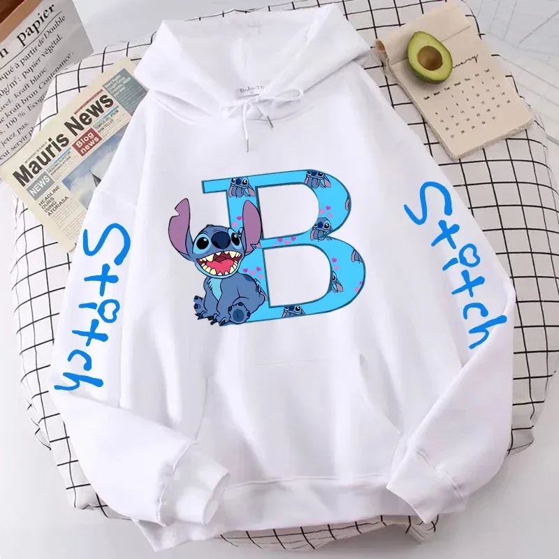 kawaii Hoody Sweatshirts Women's Hoodies Cute Kawaii Disney Lilo & Stitch 26 English Letters Print Hoodie Couple Streetwear 3