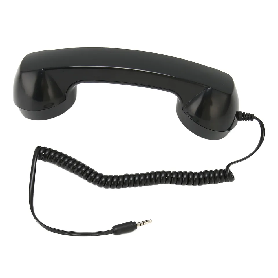 Retro Phone Handset For Cell Phone - 3.5mm Plug, Reduces Radiation, Answer Button, Coiled Cord (Black)