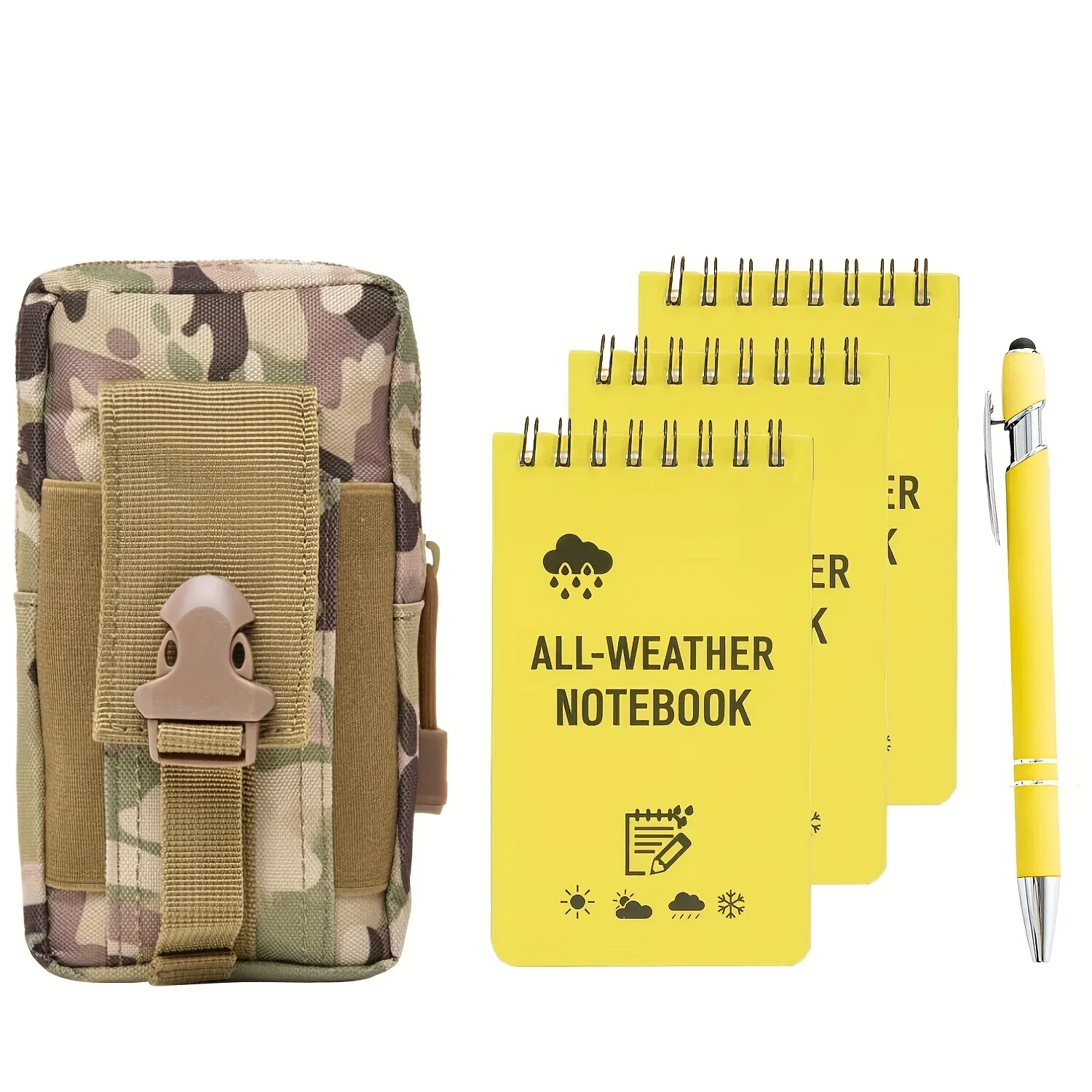 Waterproof Notebook and Pen Set with Pocket Tactical Notebooks, Metal Pen, and Fabric Case