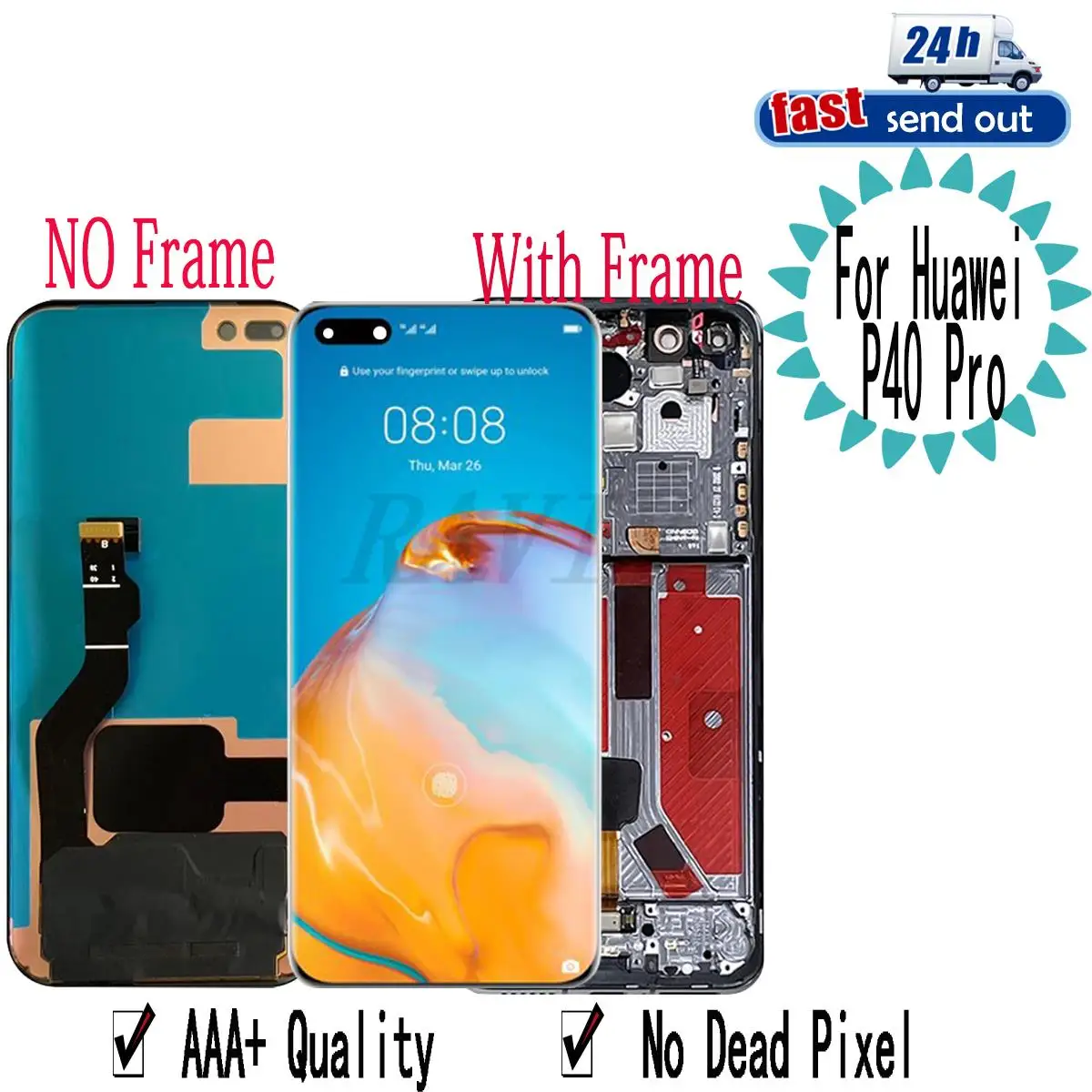 

6.58" P40Pro AMOLED For Huawei P40 Pro LCD Display Touch Screen ELS-NX9 ELS-N04 Tested Digitizer Assembly Replacement