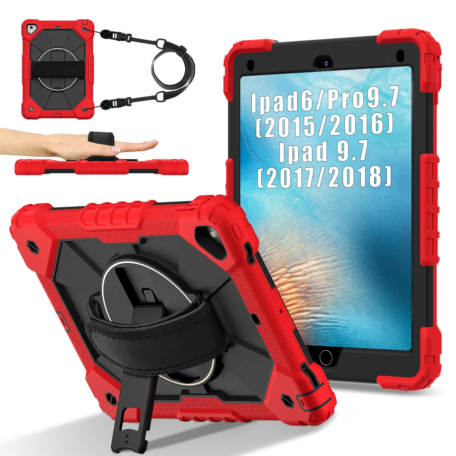 Versatile Rotatable Heavy Duty iPad Case with Rugged Stand and Shoulder Strap