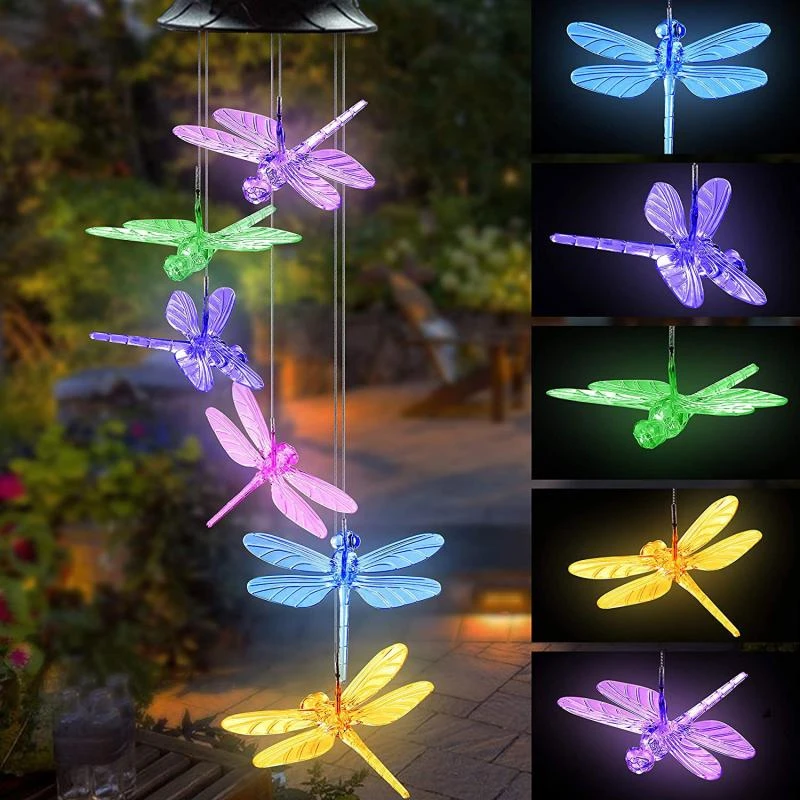 

Dragonfly ветряная лампа-колокольчик, фотолампа, внешняя водонепроницаемая Подвесная лампа 7 цветов для сада, праздника, декоративная лампа, фотолампа