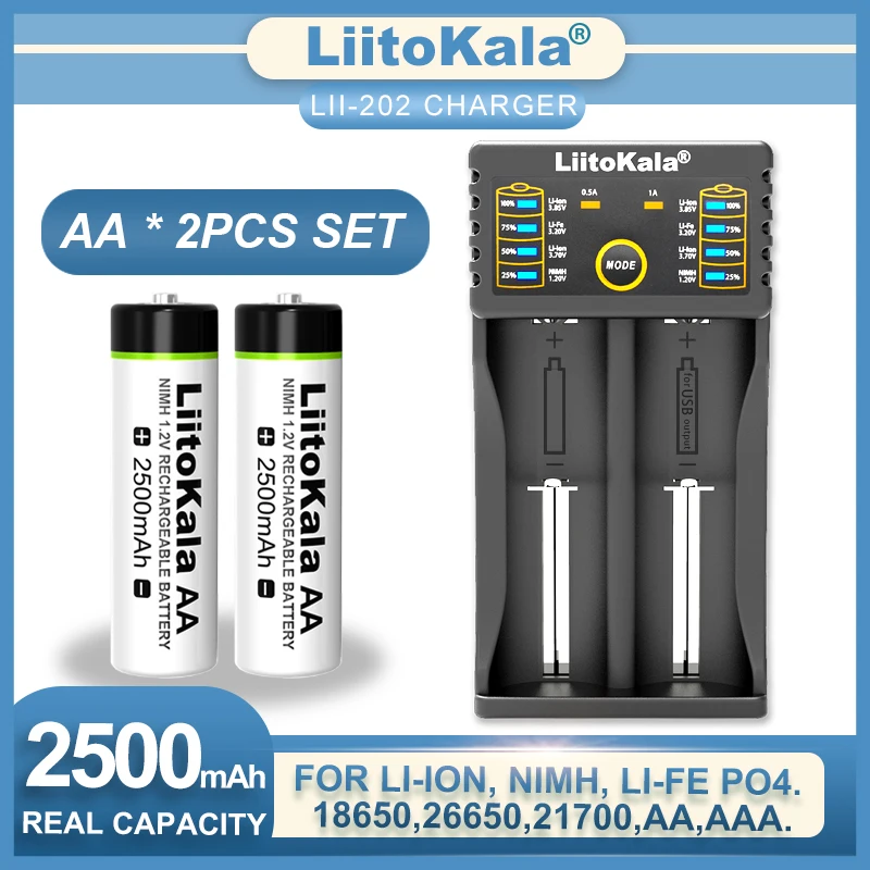 

Liitokala Lii-202 Charger 1.2V AA 2500mAh AAA 900mAh Ni-MH Rechargeable Battery Temperature Gun Remote Control Mouse Toy Lii-402