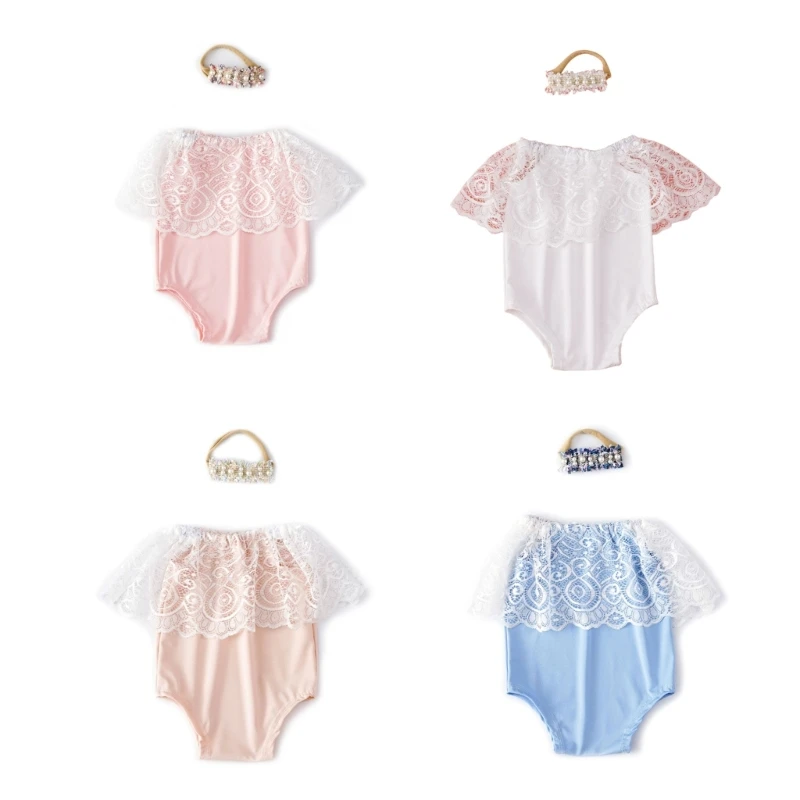

Baby Photography Clothing Set Infant Romper Bodysuit & Headwear Shower Gift