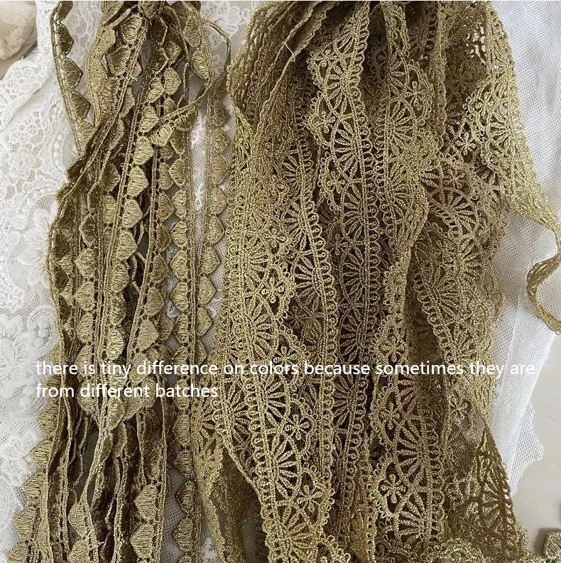 Gold lace trim braid lace fabric DIY garment accessories skirt cutout embroidery trim 2 Yards
