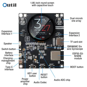Scheda di Sviluppo AI ESP32-S3 con Schermo LCD Touch da 1,85 Pollici, Wi-Fi, Bluetooth e Controllo Vocale per AIoT e Casa Intelligente
