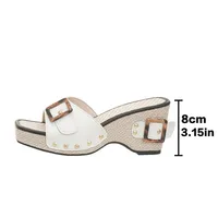 2025 Summer New Women Sandals Fashion Wedges Heel Platform High Heel Slippers Rivet  Metal Buckle Decor Casual Rome Sandals 8CM - Image 5